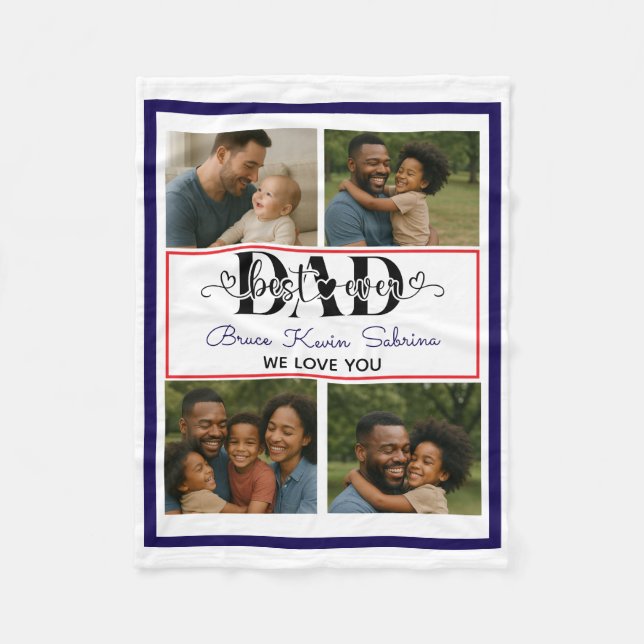 Best Father Ever Personalized Photo Collage Fleece Blanket (Front)