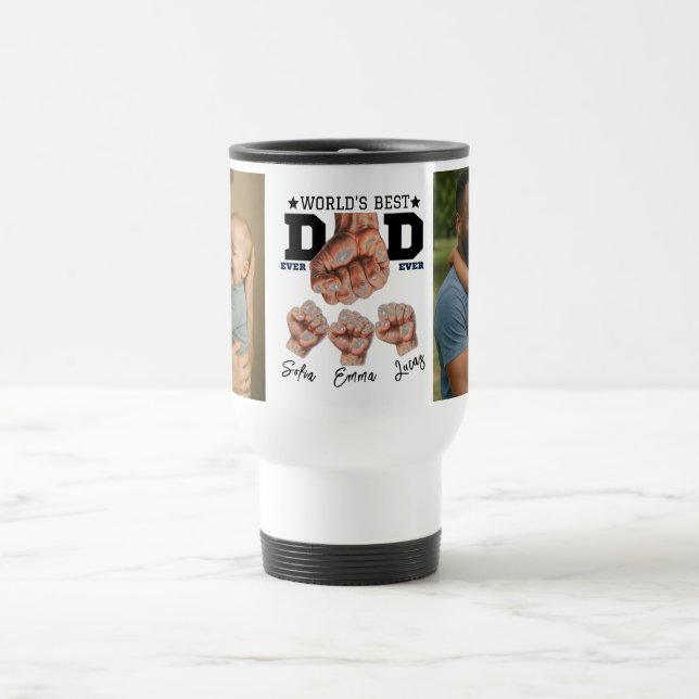 Best Father Ever Personalized Photo Collage Travel Mug (Center)