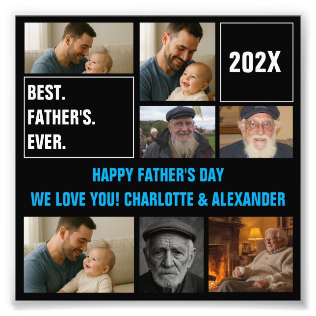 Best Father Ever Photo Collage and Custom Text Print (Front)