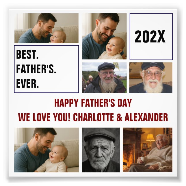Best Father Ever Photo Collage and Custom Text Print (Front)