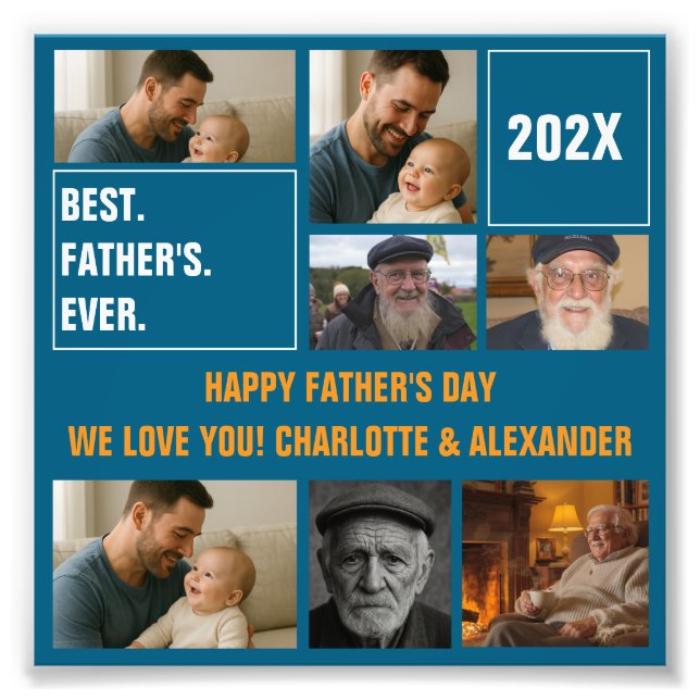 Best Father Ever Photo Collage and Custom Text Print (Front)