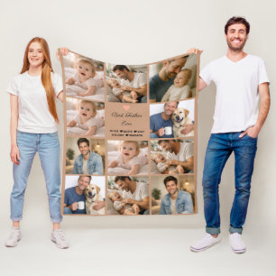 Best Father Ever Photo Collage   Personalized  Fleece Blanket