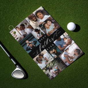 Best Father Ever Script Fathers Day Photo Collage Golf Towel