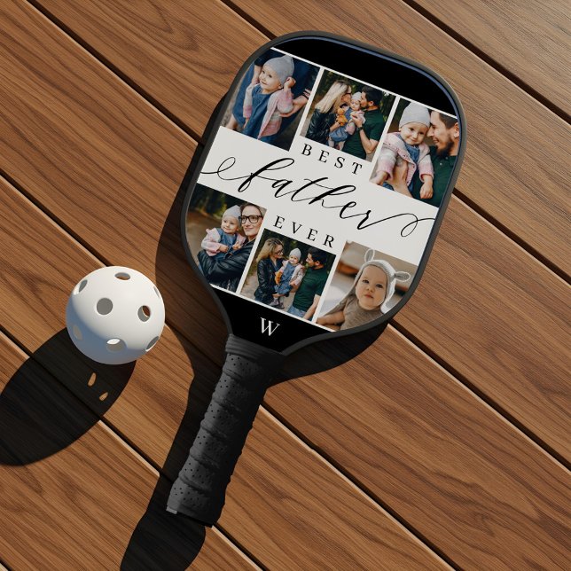 Best Father Ever Script Father's Day Photo Collage Pickleball Paddle (Best Father Ever Script Father's Day Photo Collage Pickleball Paddle)