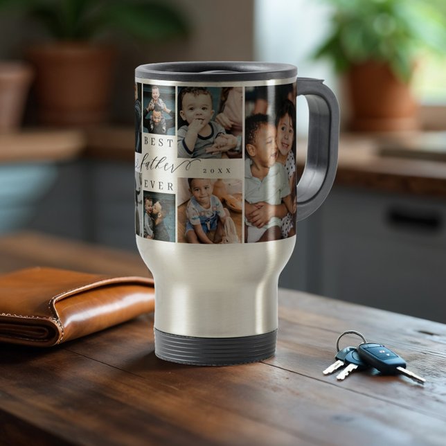 Best Father Ever Script Father's Day Photo Collage Travel Mug (Best Father Ever Script Father's Day Photo Collage Travel Mug)