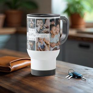 Best Father Ever Script Father's Day Photo Collage Travel Mug