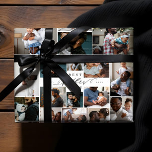Best Father Ever Script Fathers Day Photo Collage Wrapping Paper Sheets