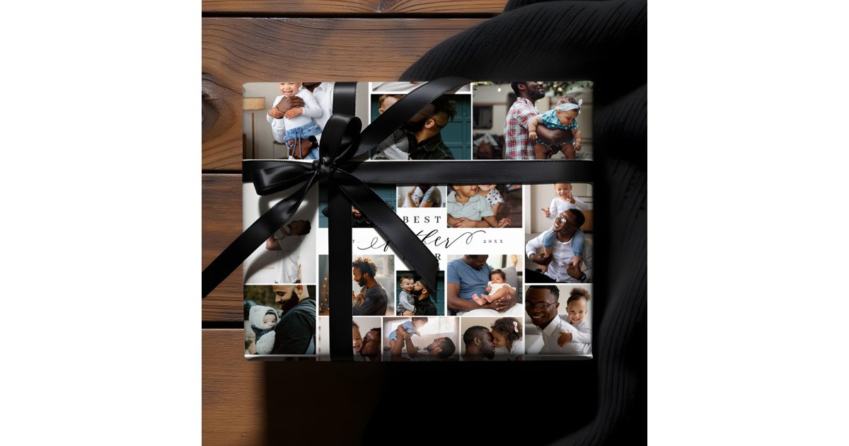 Script Dad Best Father Ever Script Fathers Day Photo Collage Wrapping Paper Sheets ...
