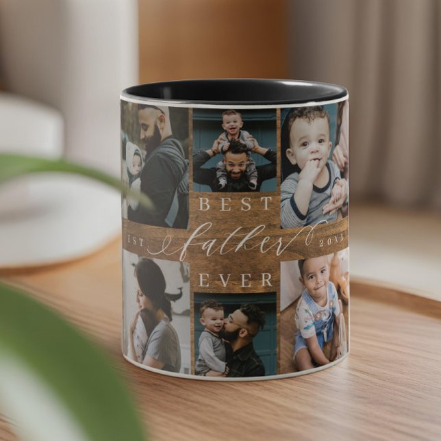 Best Father Ever Woodgrain Photo Collage Keepsake Mug (Best Father Ever Woodgrain Photo Collage Keepsake Mug)
