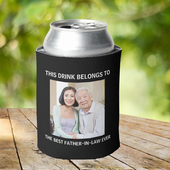 Best Father-in-Law Ever Personalized Photo Black Can Cooler (Creator Uploaded)