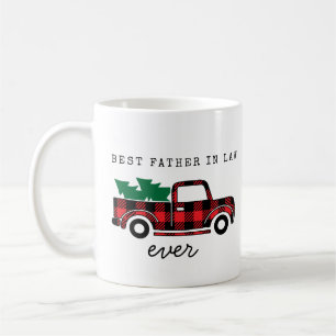 Best Father in Law Ever Plaid Christmas Truck Coffee Mug