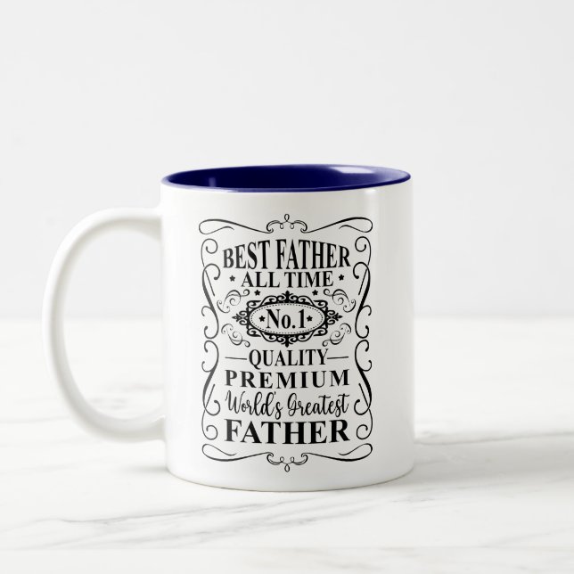 Best Father of All Time Whiskey-Label Style Two-Tone Coffee Mug (Left)