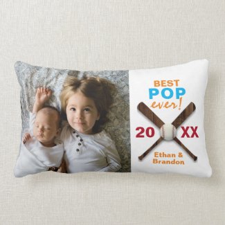 Best Father Pop Ever Baseball Design Custom Photo Lumbar Pillow