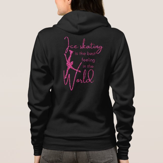 Best feeling - hot pink sparkle ice skating jacket hoodie (Back)