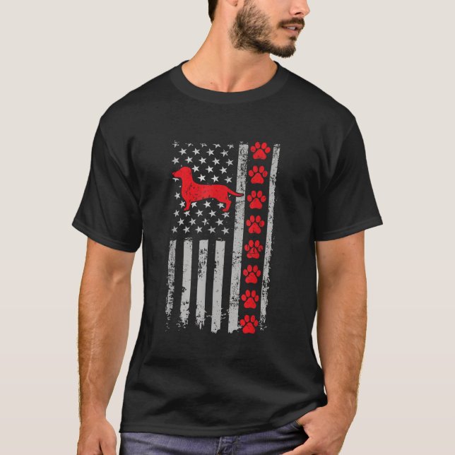 Best Firefighter Dachshund Mom Dad Ever US Flag Do T-Shirt (Front)