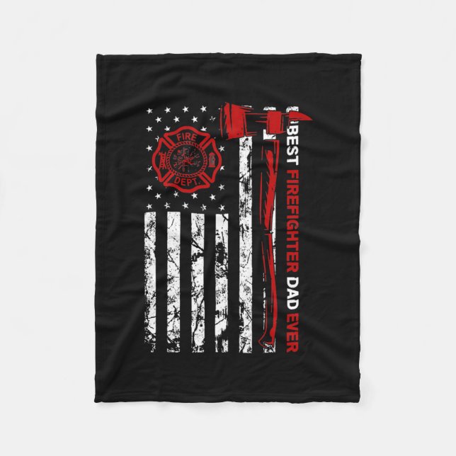 Best Firefighter Dad Ever American Flag Fireman Fleece Blanket (Front)