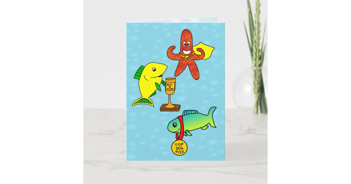 Best Fishes Funny Cartoon Fish Kids Birthday Card | Zazzle