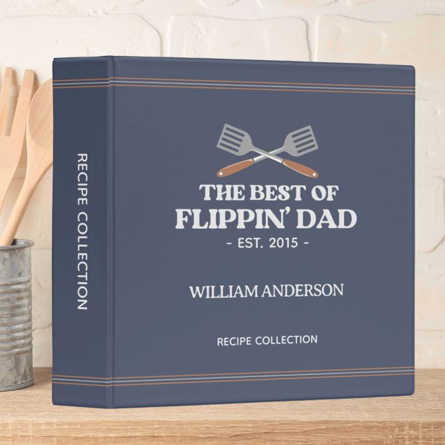 Best Flippin Dad Spatula Funny Retro Recipe 3 Ring Binder (In situ)