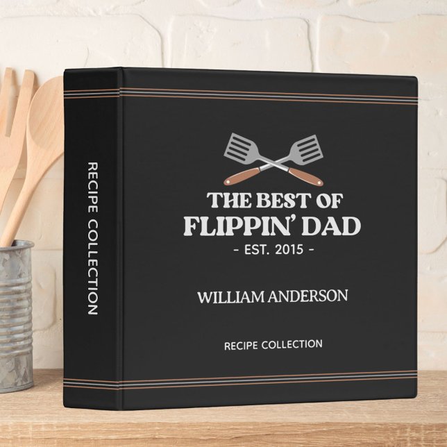 Best Flippin Dad Spatula Funny Retro Recipe 3 Ring Binder (In situ)