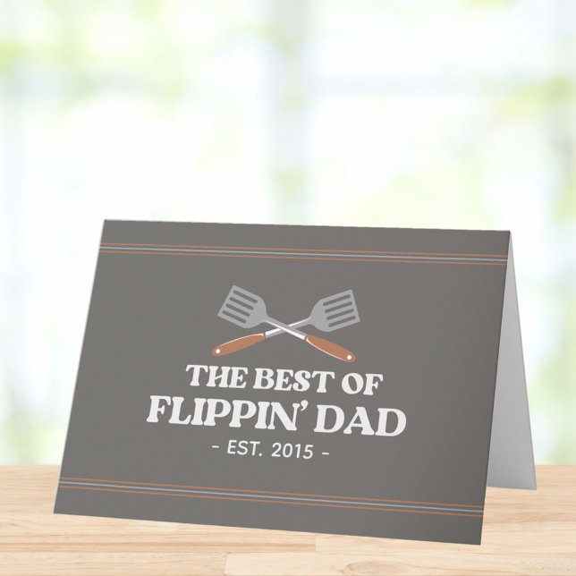 Best Flippin Dad Spatula Funny Retro Recipe Card (Close up)