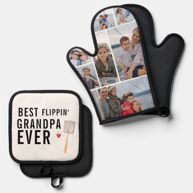 Best Flippin' Grandpa Ever | 7 Photo Oven Mitt & Pot Holder Set (Front/Back)