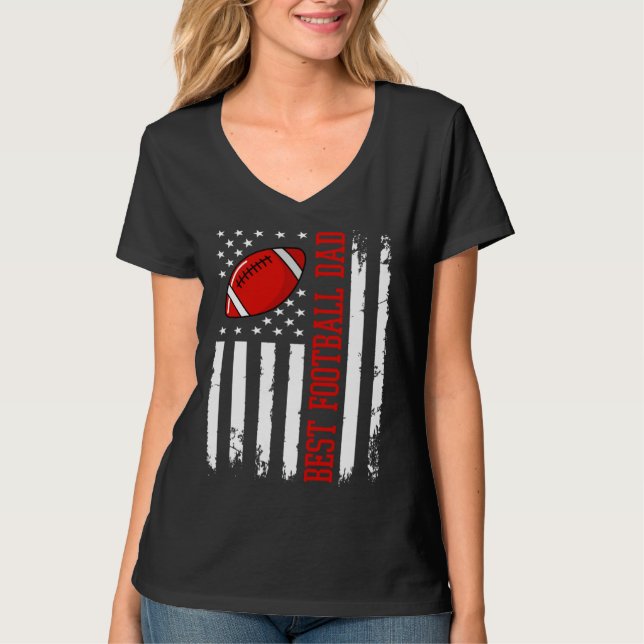 Best Football Dad Football Daddy US Flag T-Shirt (Front)