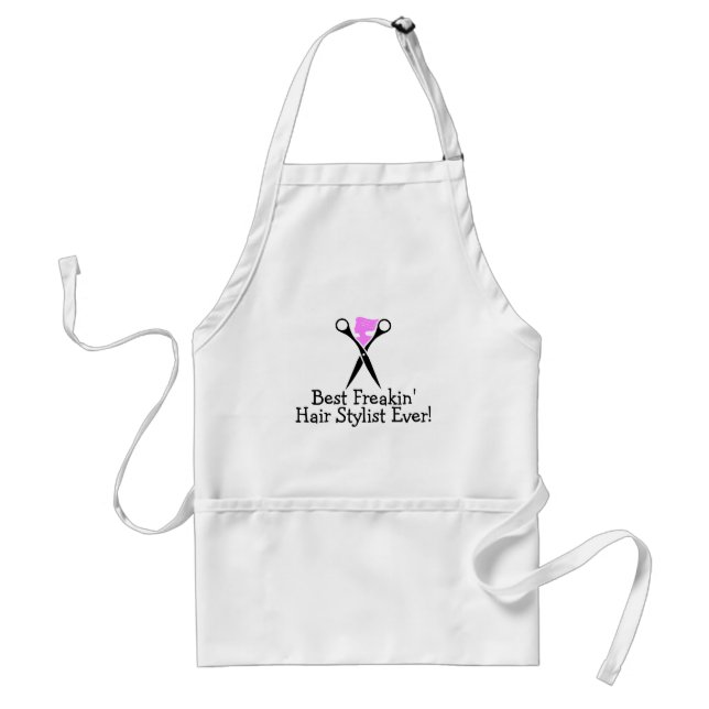 Best Freakin Hair Stylist Ever Pink Black Adult Apron (Front)