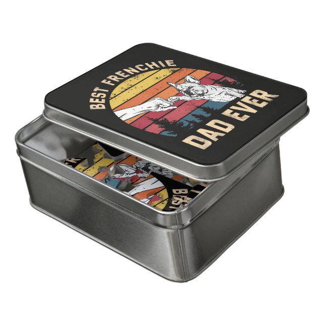 Best Frenchie Dad Ever Retro Jigsaw Puzzle (Lid Open)