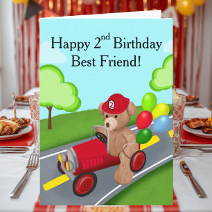 Best Friend 2nd Birthday Teddy Bear Firetruck Card