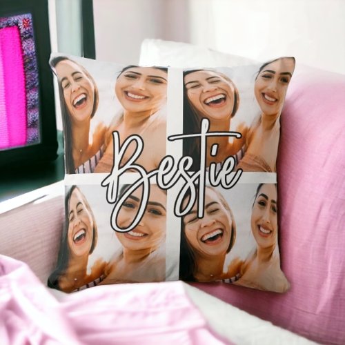 Best friend bbf photo collage text Throw Pillow