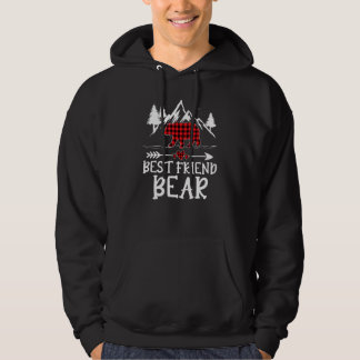 Best Friend Bear Christmas Pajama Red Plaid Buffal Hoodie