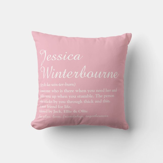 Best Friend BFF Definition Elegant Girly Pink Fun Throw Pillow (Front)