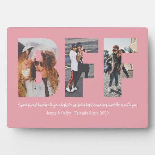 Best Friend BFF Photo Collage Besties Blush Pink Plaque