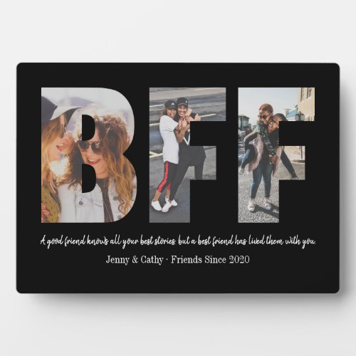 Best Friend BFF Photo Collage Besties Simple Black Plaque