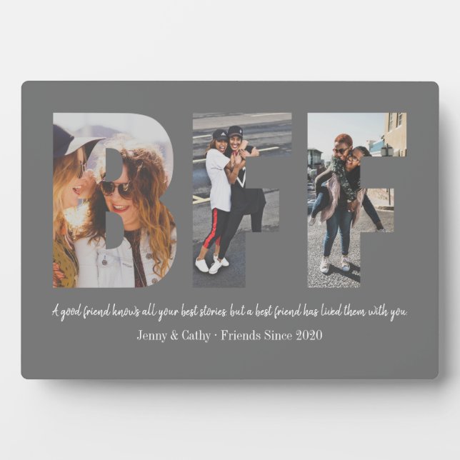 Best Friend BFF Photo Collage Besties Simple Gray Plaque (Front)