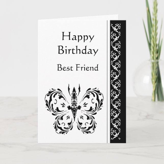 Best Friend Birthday Classic Black White Butterfly Card (Front)