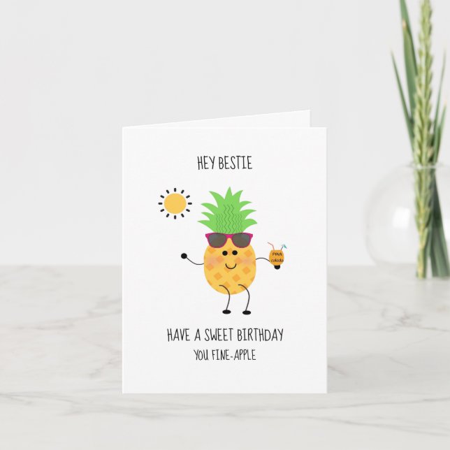 Best Friend Birthday Fun Pineapple  Letterpress Thank You Card (Front)