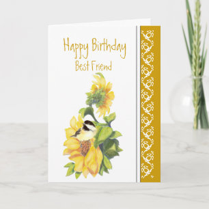 Best Friend Birthday Poem Chickadee & Sunflowers C Card