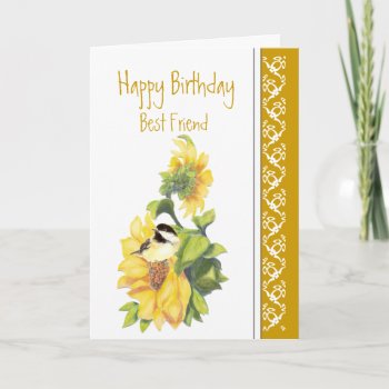Best Friend Birthday Poem Chickadee & Sunflowers C Card by countrymousestudio at Zazzle