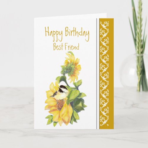 Best Friend Birthday Poem Chickadee  Sunflowers C Card
