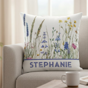 Best Friend Birthday Wildflower Botanical Floral Throw Pillow