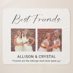 Best Friend Calligraphy 2 Photo Collage Quote Gift Sherpa Blanket