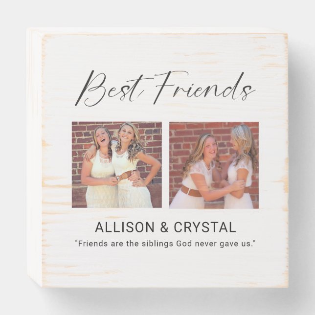 Best Friend Custom Photo Friendship Quote Wooden Box Sign (Front Horizontal)