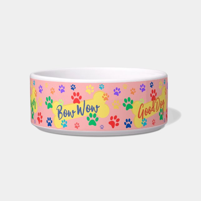 Best Friend Customizable Paws & Bones  Dog Bowl (Front)