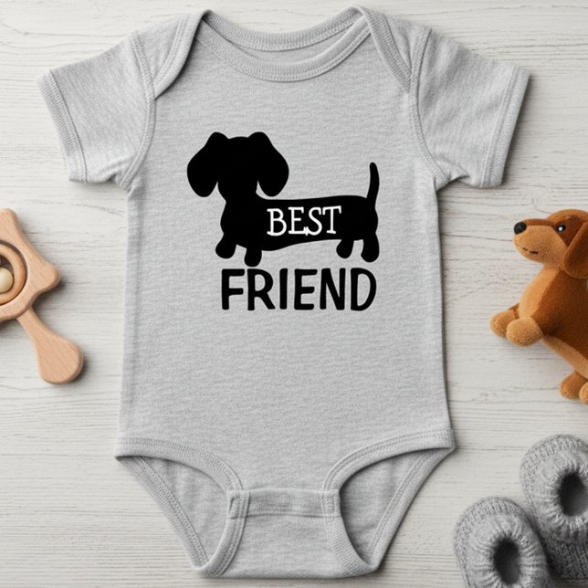 Best Friend Dachshund One Piece Baby Outfit Unisex Bodysuit (Best friends with a wiener dog - cute fun shirt for little kids who love their dachshunds)
