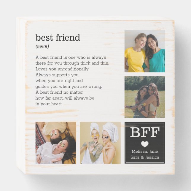 Best Friend Definition Cute 4 photos Collage Wooden Box Sign (Front Horizontal)