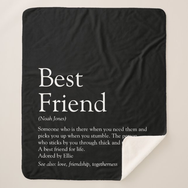 Best Friend Definition Personalized Black Sherpa Blanket (Front)