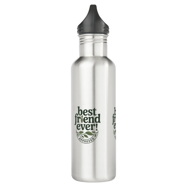 Best Friend Ever! Approved - Text Design Stainless Steel Water Bottle (Left)