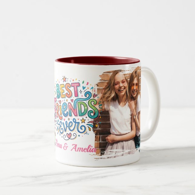 Best friend ever Custom photo & text  Two-Tone Coffee Mug (Front Right)