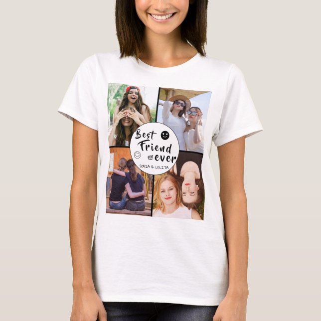 Best Friend Forever Custom 4-Photo Collage T-Shirt (Front)